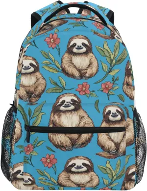 Cute Backpack for Unisex Adult Fashion Backpack with Chest Strap for Business Work College Travel Trip Cartoon Sweet Sloth Blue