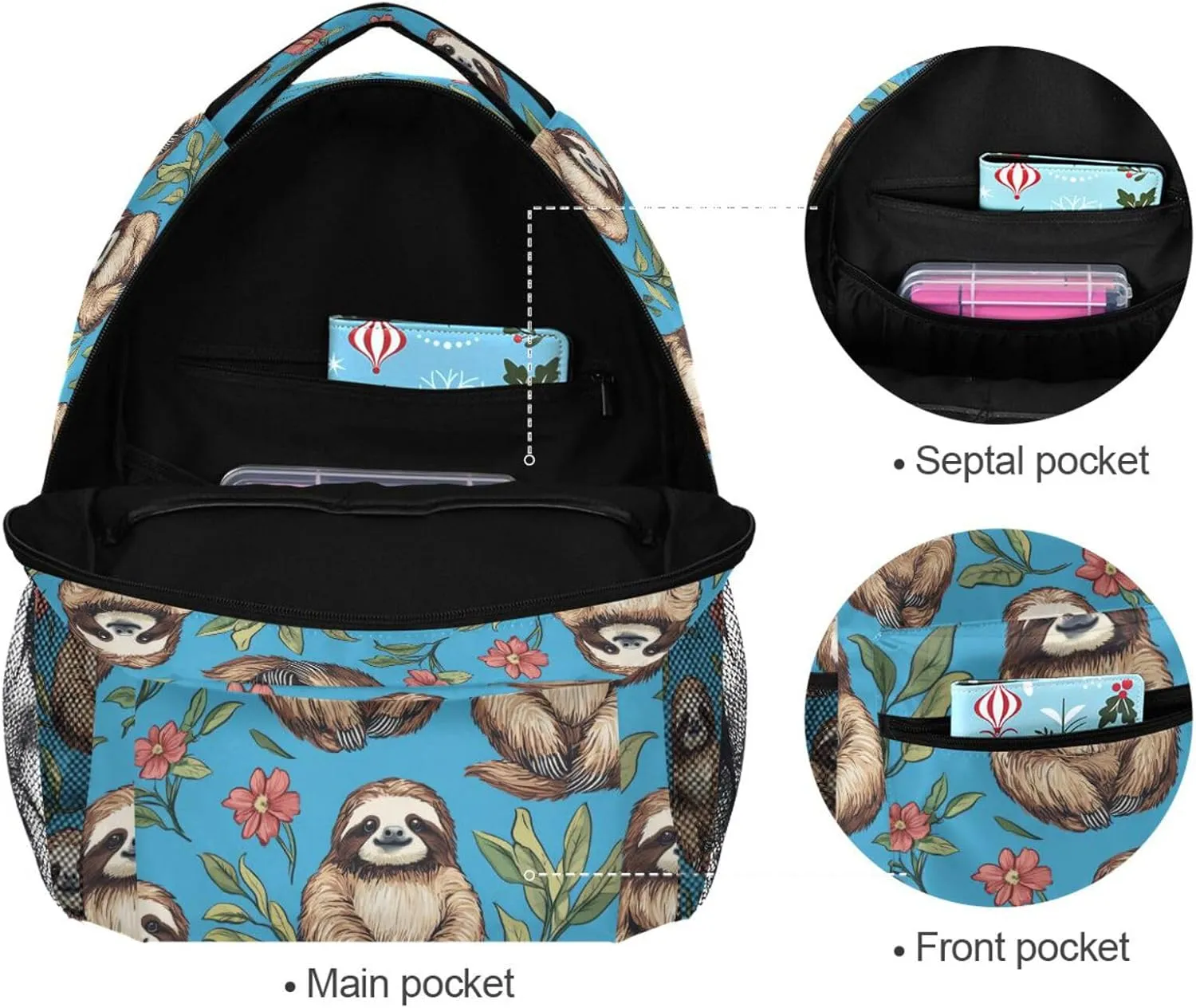 Cute Backpack for Unisex Adult Fashion Backpack with Chest Strap for Business Work College Travel Trip Cartoon Sweet Sloth Blue