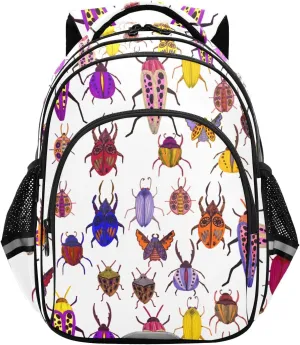 Cute Beetles Pattern Colorful Backpack for Kids Elementary School Bag Boys Girls Bookbag Travel Backpack Daypack