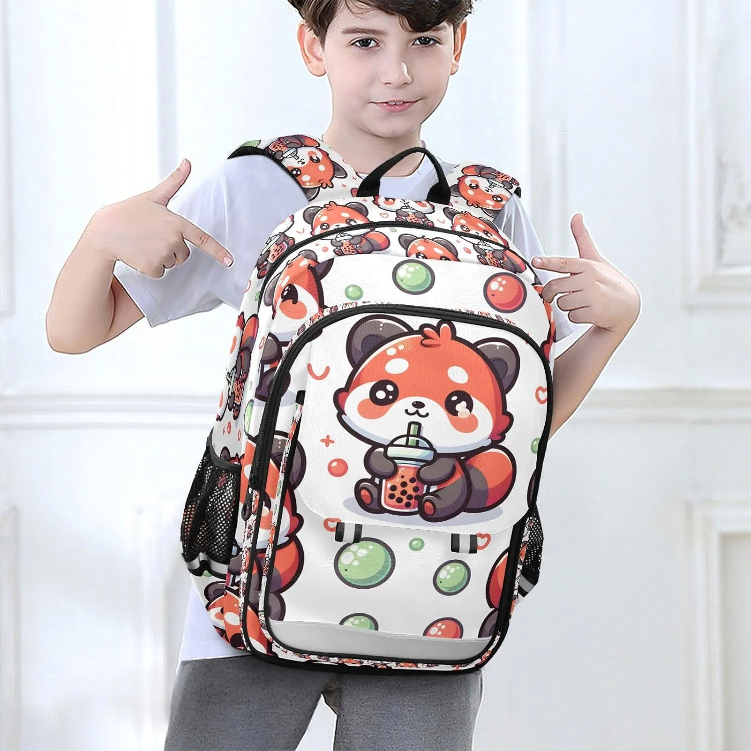Cute Drinking Red Panda Backpack for Boys Girls Students Bookbag School Travel Daypack