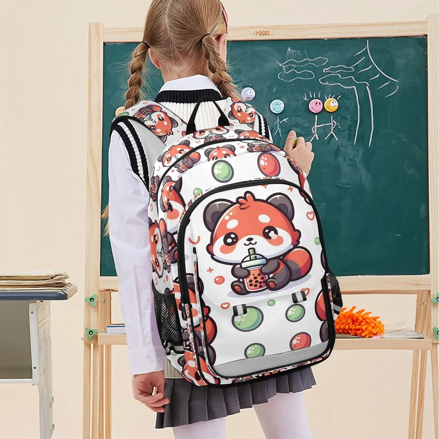 Cute Drinking Red Panda Backpack for Boys Girls Students Bookbag School Travel Daypack