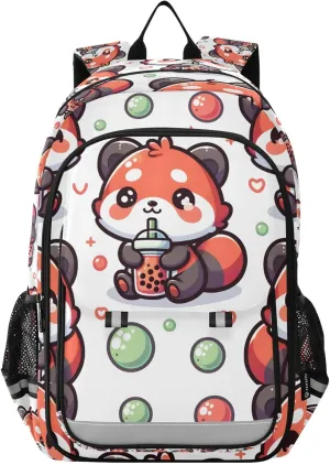 Cute Drinking Red Panda Backpack for Boys Girls Students Bookbag School Travel Daypack