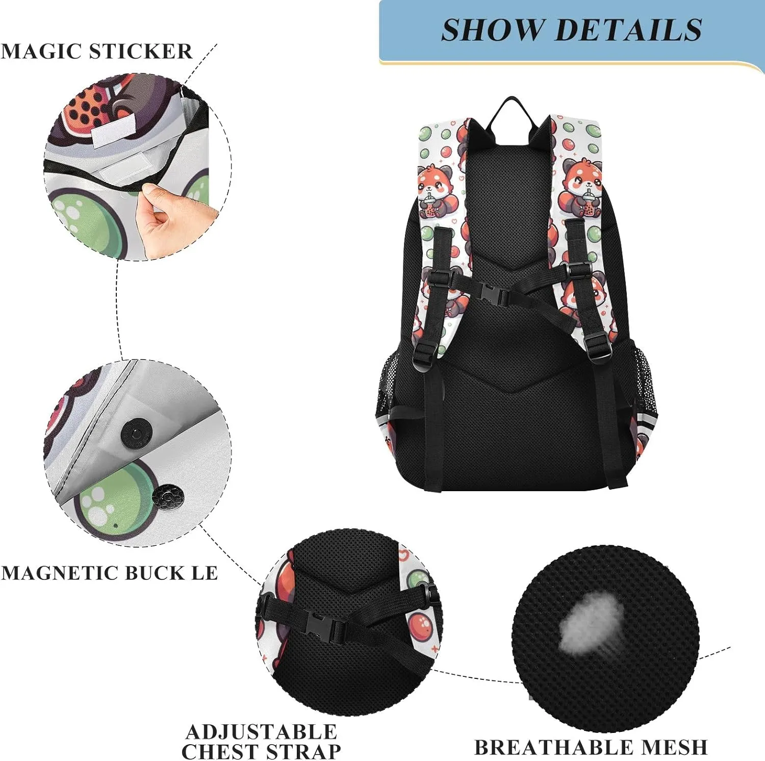 Cute Drinking Red Panda Backpack for Boys Girls Students Bookbag School Travel Daypack