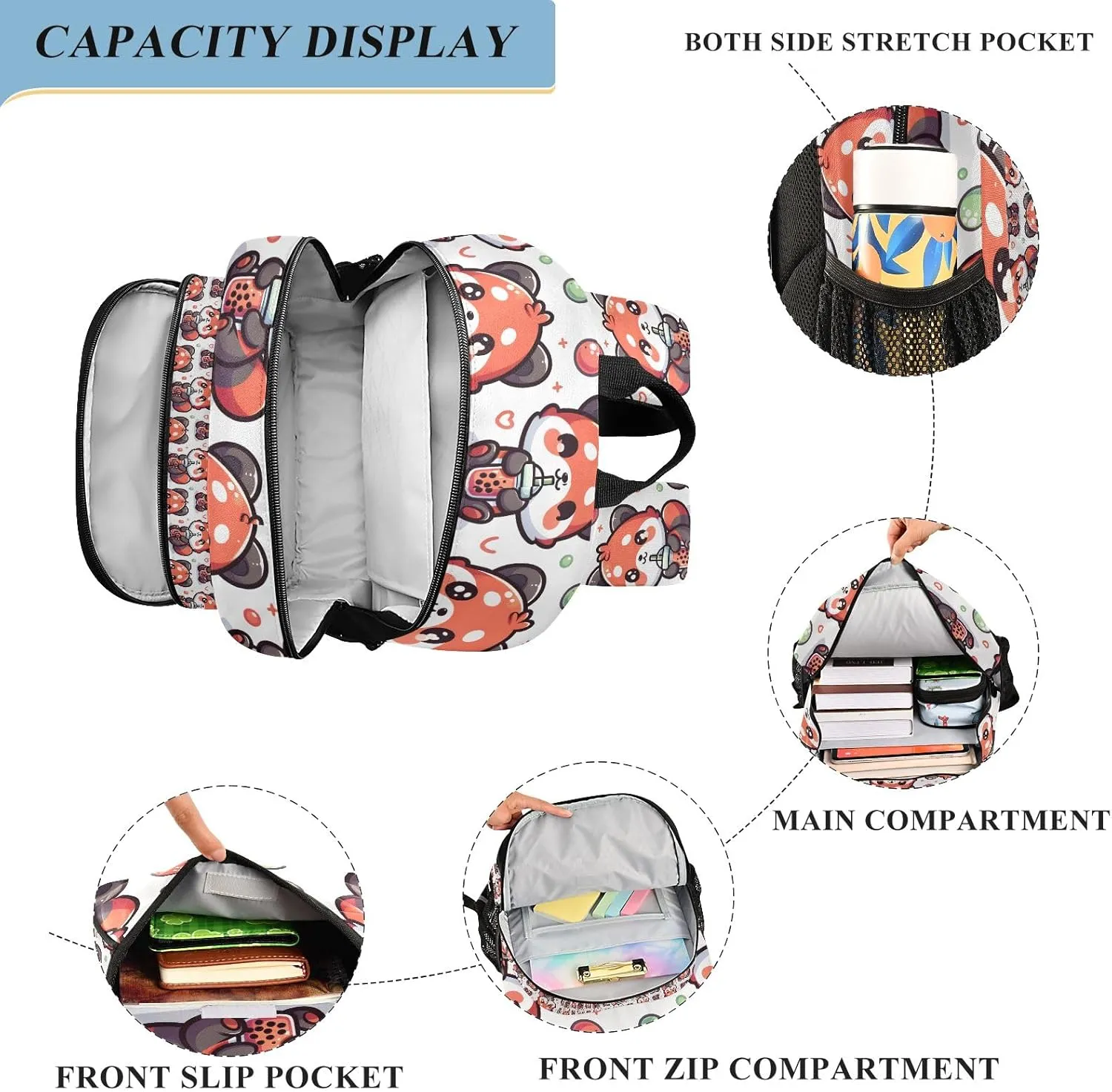 Cute Drinking Red Panda Backpack for Boys Girls Students Bookbag School Travel Daypack