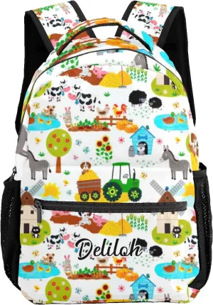 Cute Farm Animal Personalized Kids School Backpack for Boys Girls Custom Primary Daypack Bags Travel Bookbag
