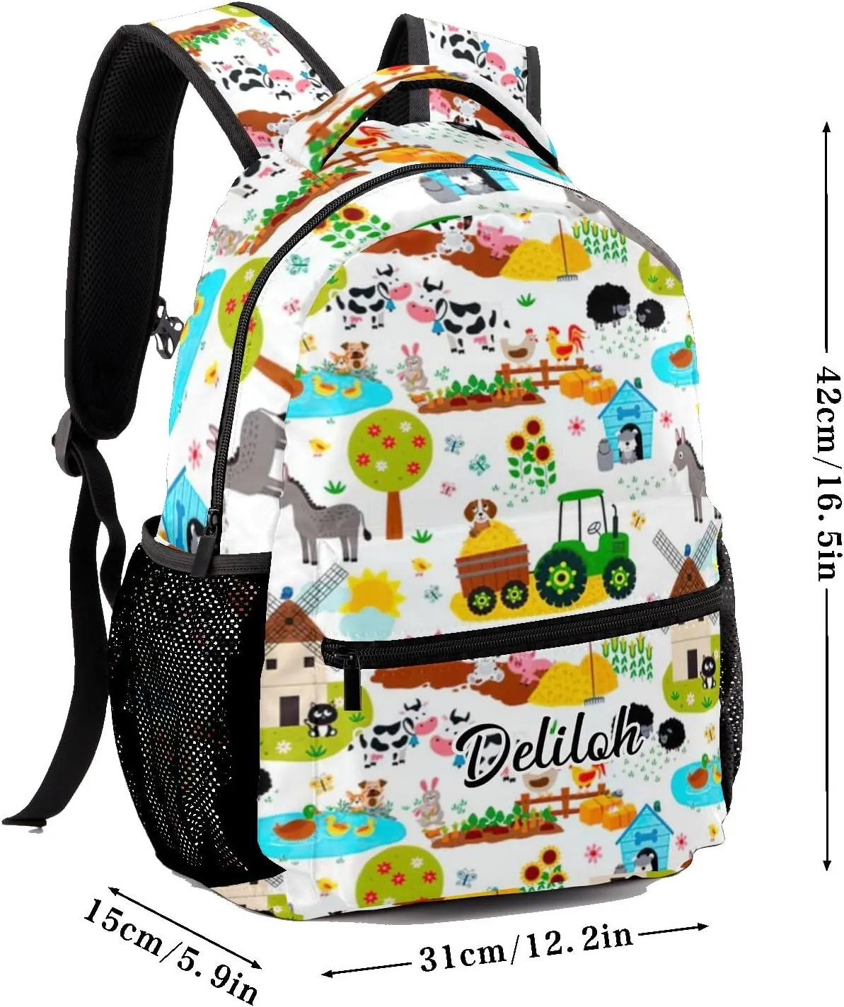 Cute Farm Animal Personalized Kids School Backpack for Boys Girls Custom Primary Daypack Bags Travel Bookbag