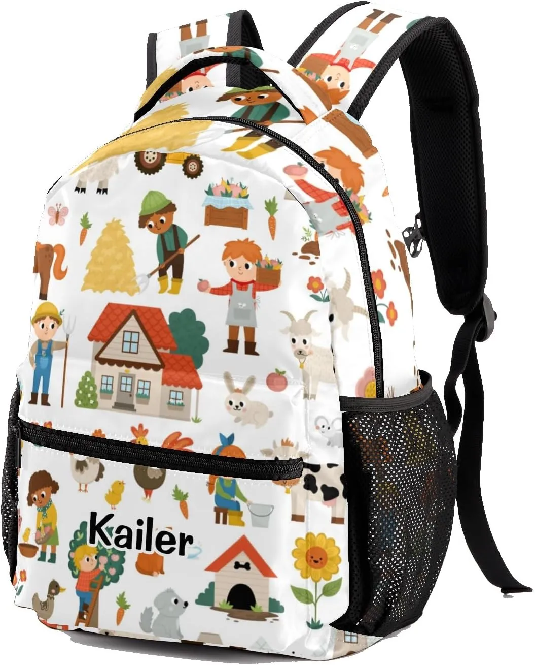 Cute Farm Barn Animals Personalized School Backpack for Kid Boy Girls Primary Daypack Bookbag Custom Name Travel Bag