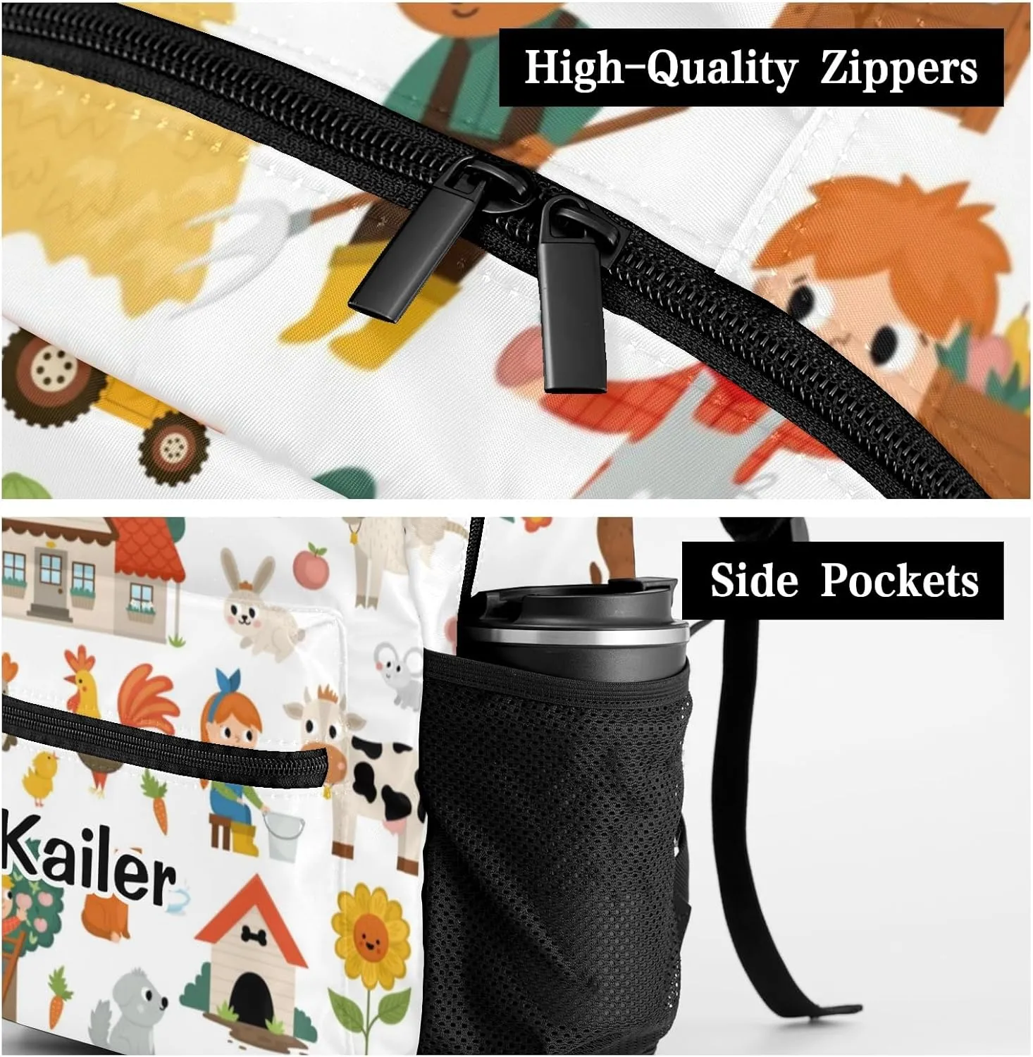 Cute Farm Barn Animals Personalized School Backpack for Kid Boy Girls Primary Daypack Bookbag Custom Name Travel Bag