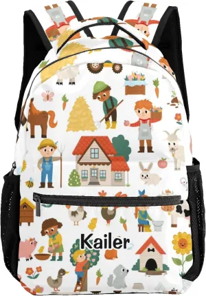 Cute Farm Barn Animals Personalized School Backpack for Kid Boy Girls Primary Daypack Bookbag Custom Name Travel Bag