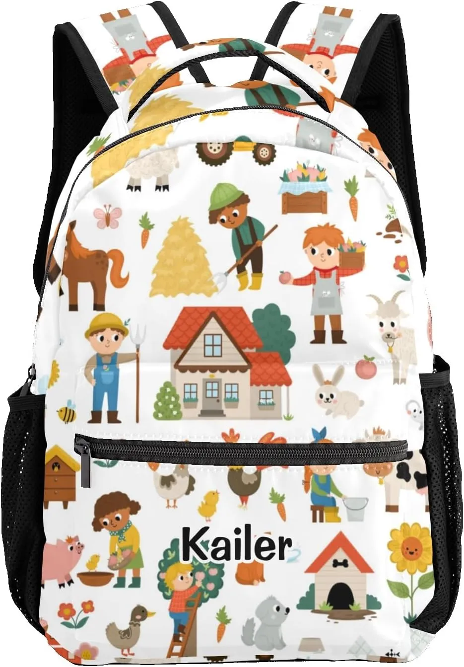 Cute Farm Barn Animals Personalized School Backpack for Kid Boy Girls Primary Daypack Bookbag Custom Name Travel Bag