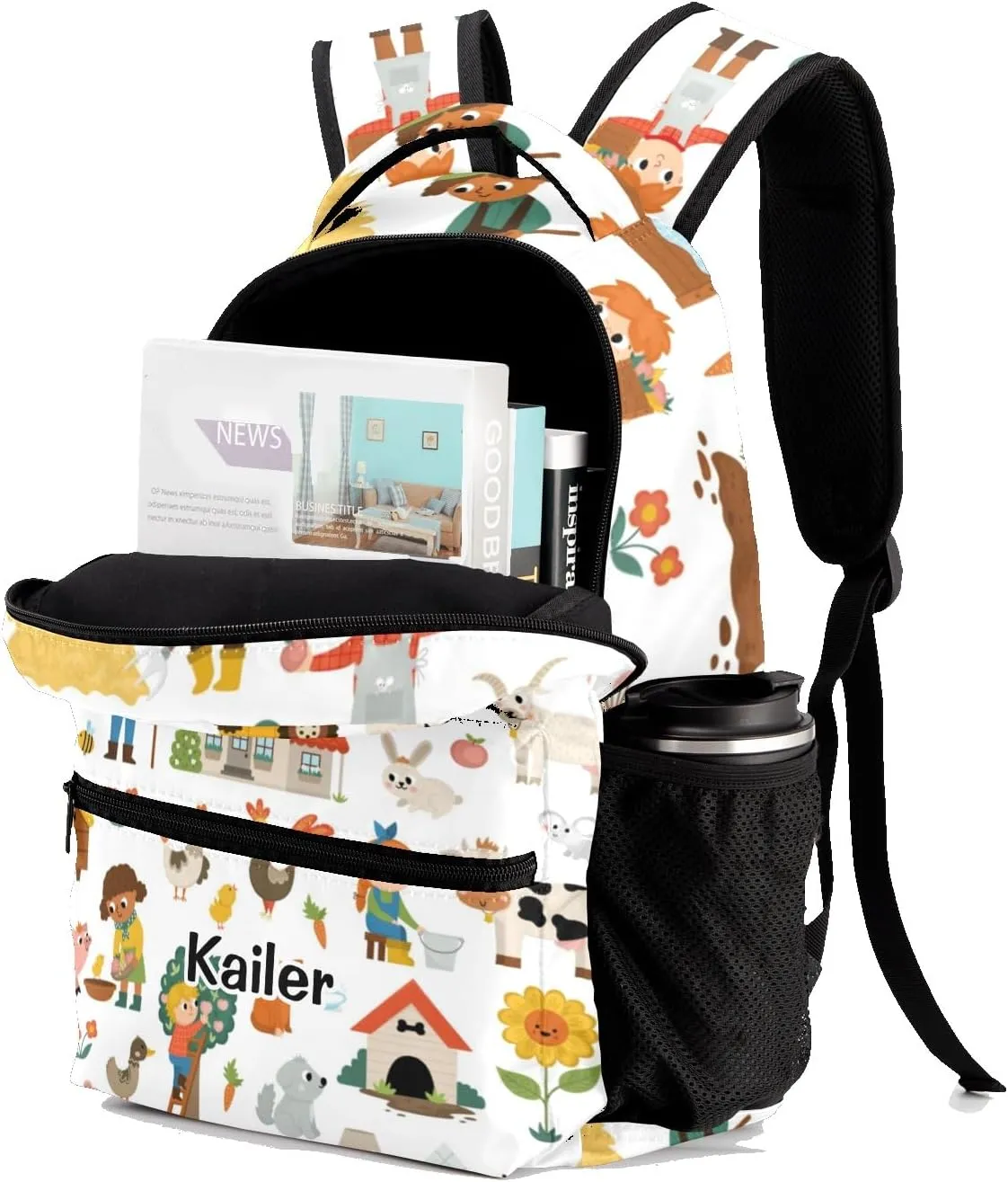 Cute Farm Barn Animals Personalized School Backpack for Kid Boy Girls Primary Daypack Bookbag Custom Name Travel Bag