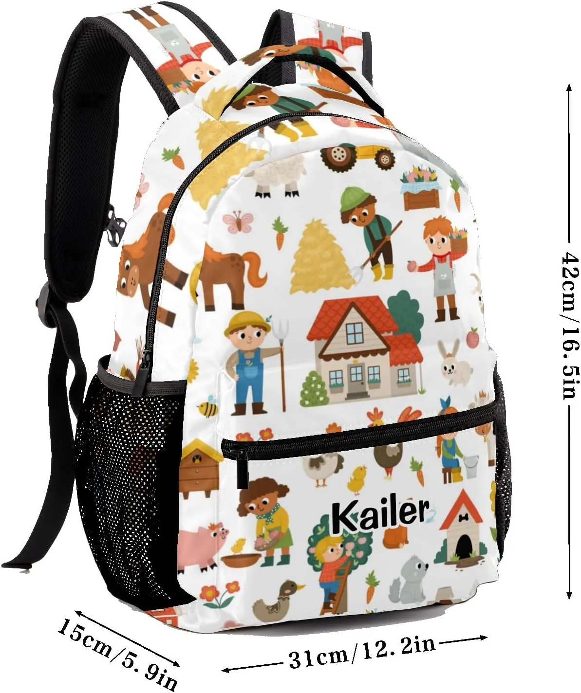 Cute Farm Barn Animals Personalized School Backpack for Kid Boy Girls Primary Daypack Bookbag Custom Name Travel Bag