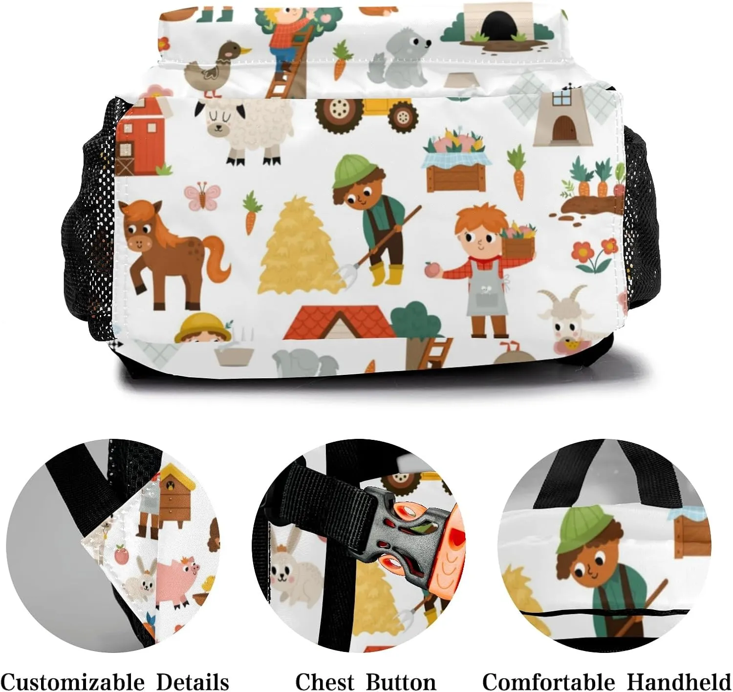 Cute Farm Barn Animals Personalized School Backpack for Kid Boy Girls Primary Daypack Bookbag Custom Name Travel Bag