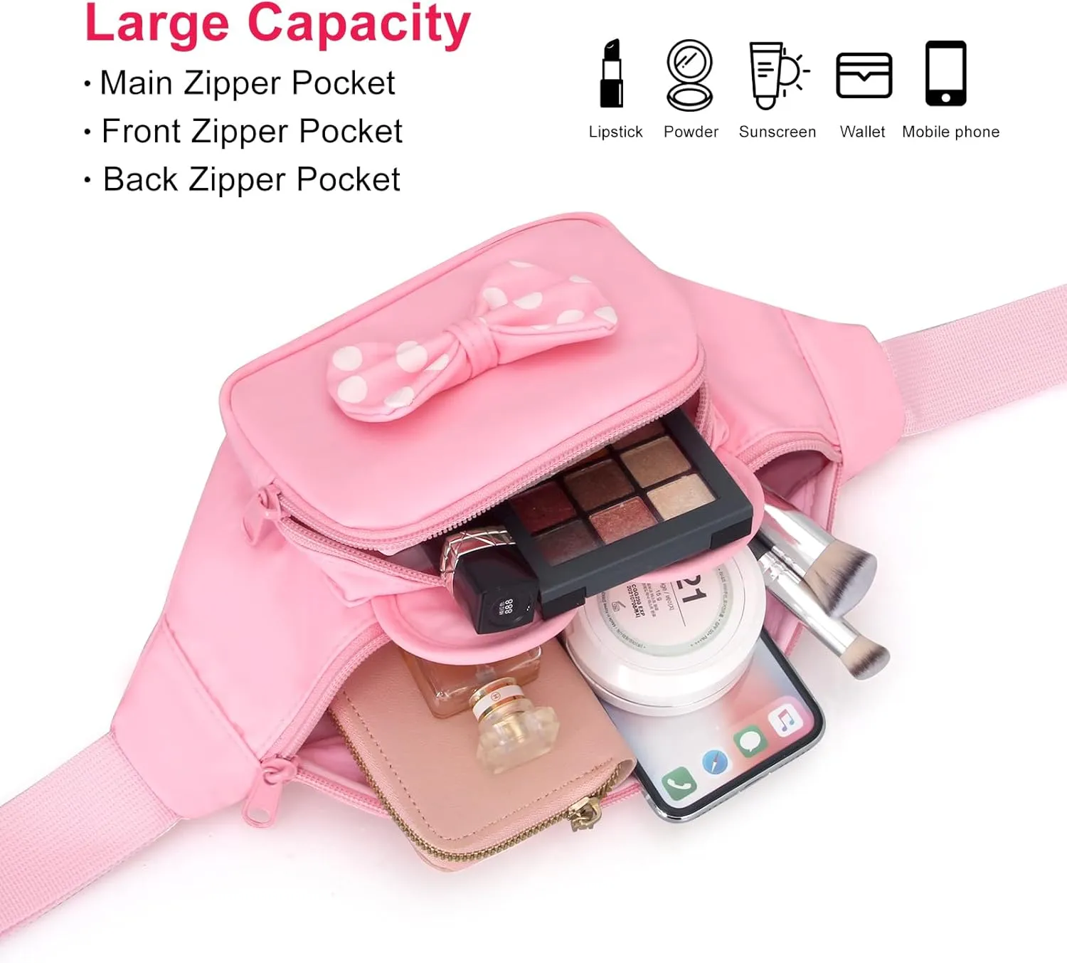 Cute Pink Fanny Pack for Women Kids Cross Body Bag Little Girls Fanny Pack Belt Bags Cartoon Mouse Outfit Accessories Waist Pack Kid Crossbody Bag Small Adults Trip World Essentials Travel Fanny Pack