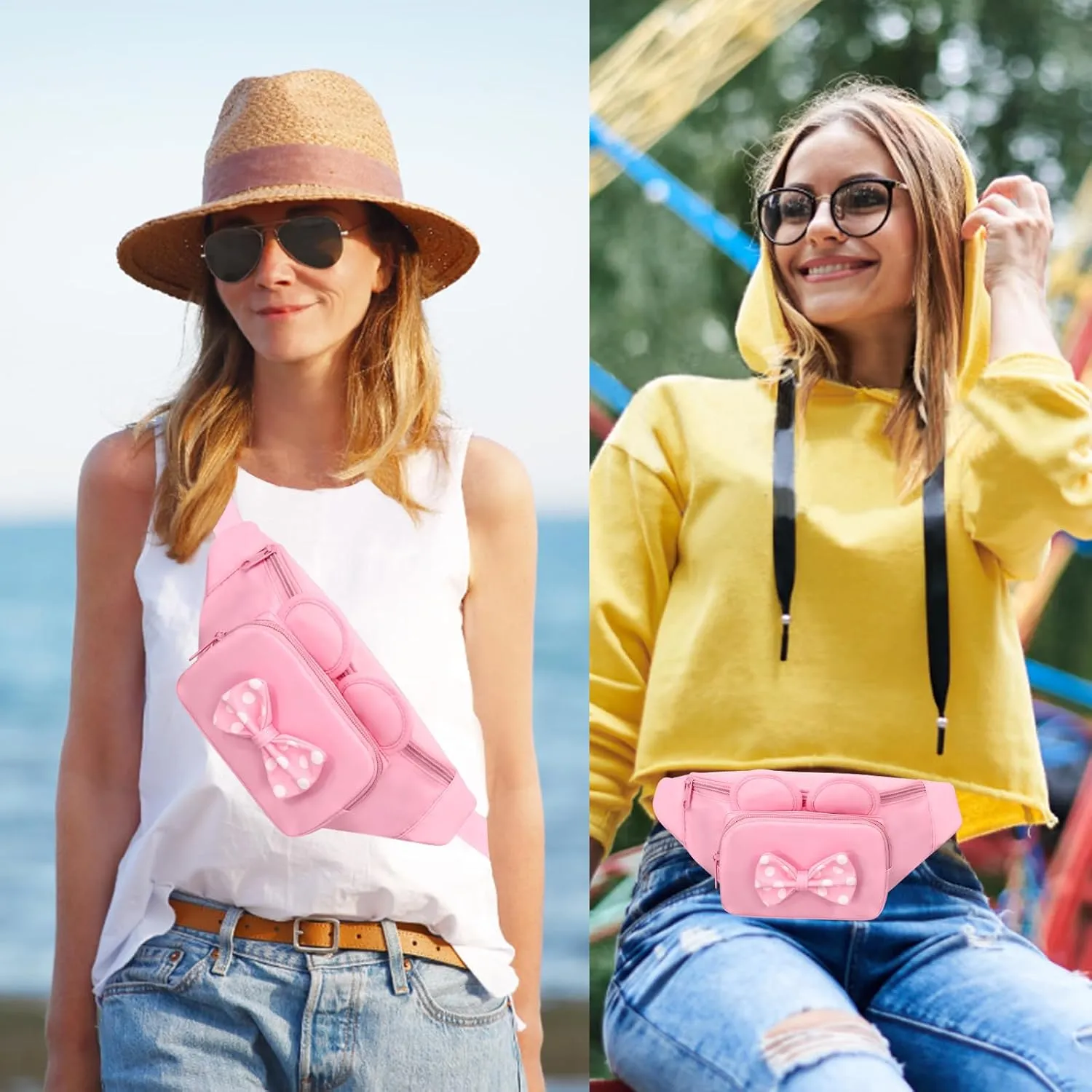 Cute Pink Fanny Pack for Women Kids Cross Body Bag Little Girls Fanny Pack Belt Bags Cartoon Mouse Outfit Accessories Waist Pack Kid Crossbody Bag Small Adults Trip World Essentials Travel Fanny Pack