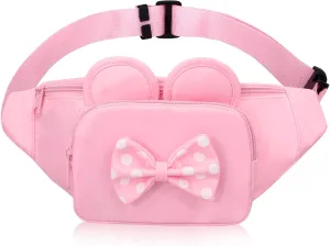 Cute Pink Fanny Pack for Women Kids Cross Body Bag Little Girls Fanny Pack Belt Bags Cartoon Mouse Outfit Accessories Waist Pack Kid Crossbody Bag Small Adults Trip World Essentials Travel Fanny Pack