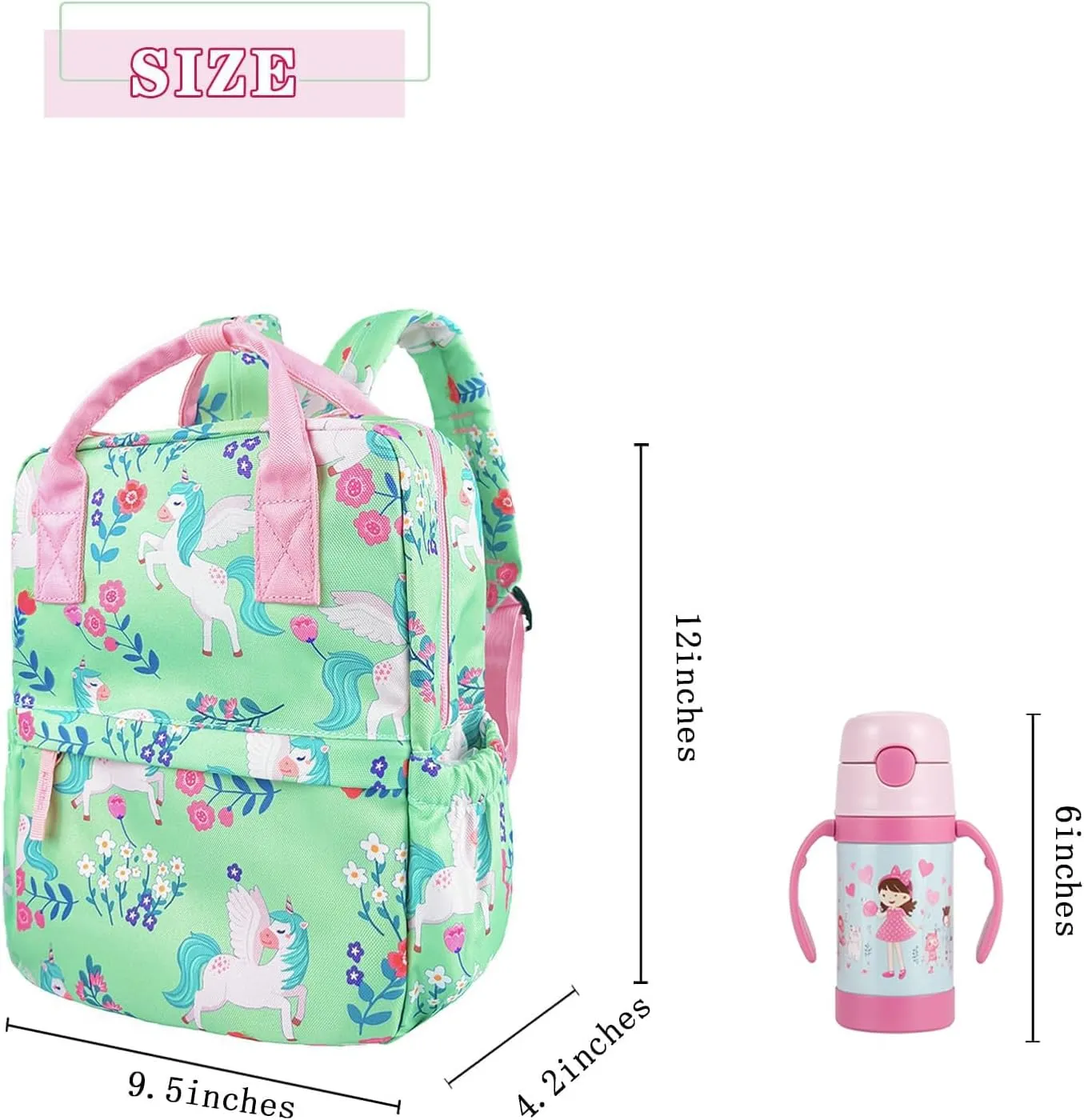 Cute Preschool Backpack Toddler School Book Bag for Girls Boys Kids Kindergarten Nursery Travel Bag with Chest Strap(12inch, Green Unicorn)
