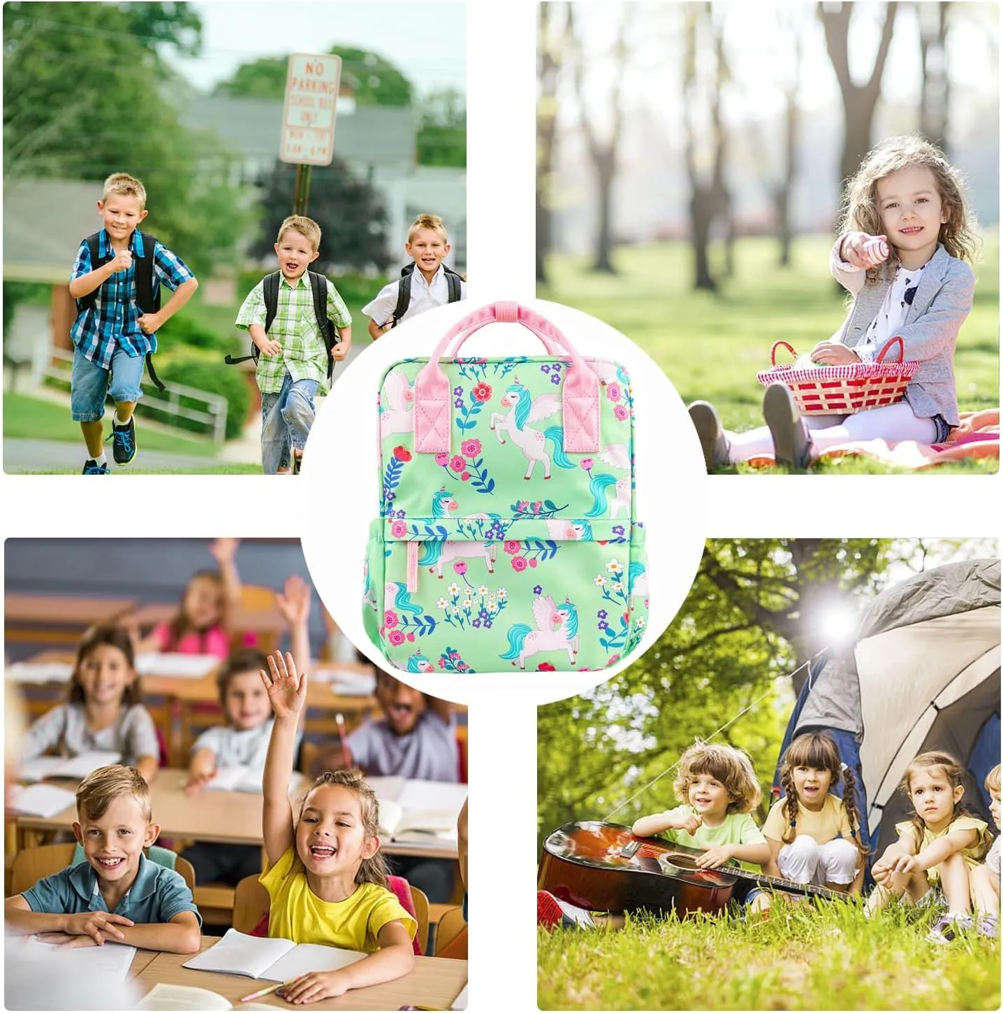 Cute Preschool Backpack Toddler School Book Bag for Girls Boys Kids Kindergarten Nursery Travel Bag with Chest Strap(12inch, Green Unicorn)