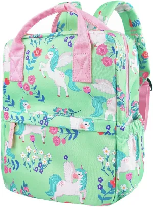 Cute Preschool Backpack Toddler School Book Bag for Girls Boys Kids Kindergarten Nursery Travel Bag with Chest Strap(12inch, Green Unicorn)