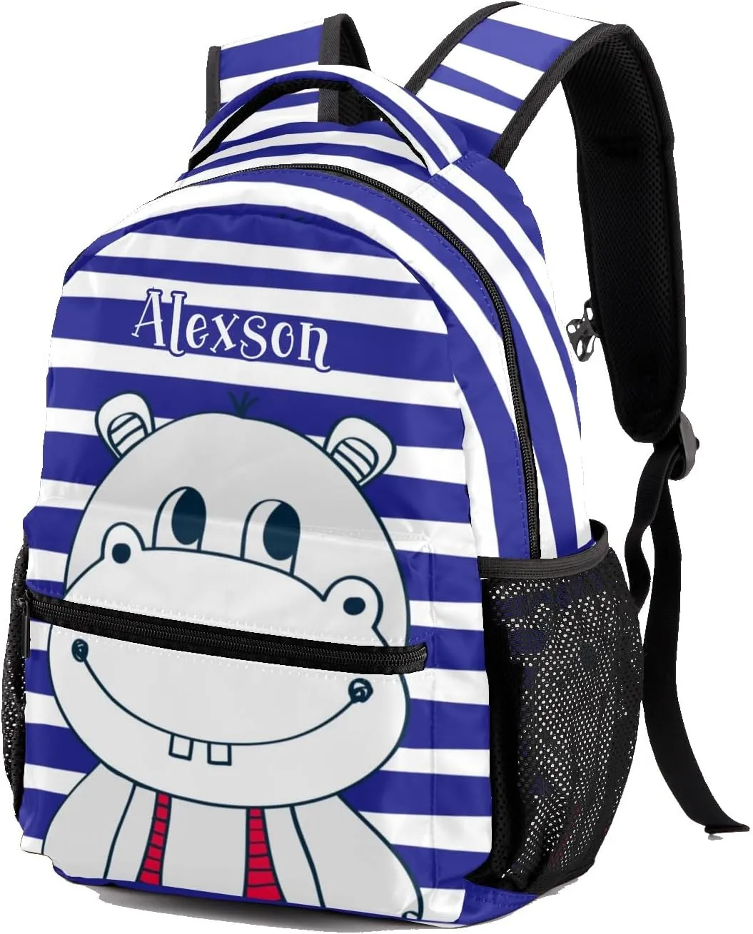 Cute Sailor Hippo Personalized Kids School Backpack Custom Name for Boys Girls Primary Daypack Bookbag Travel Bag