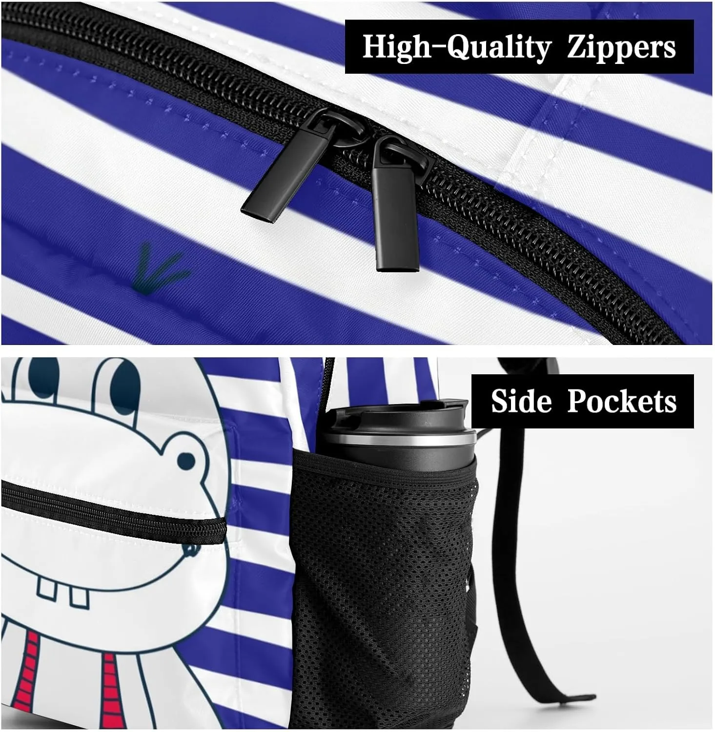 Cute Sailor Hippo Personalized Kids School Backpack Custom Name for Boys Girls Primary Daypack Bookbag Travel Bag