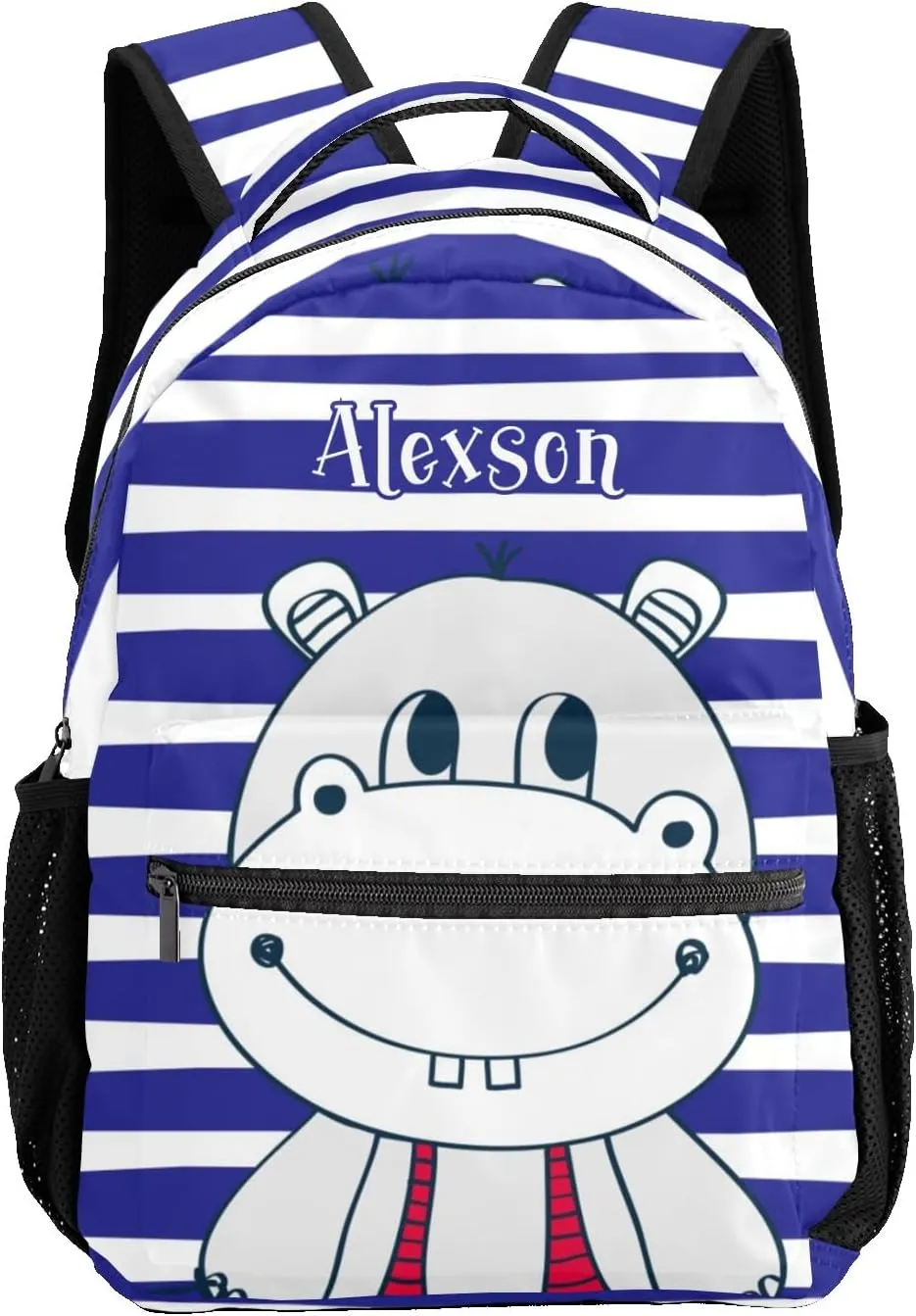 Cute Sailor Hippo Personalized Kids School Backpack Custom Name for Boys Girls Primary Daypack Bookbag Travel Bag