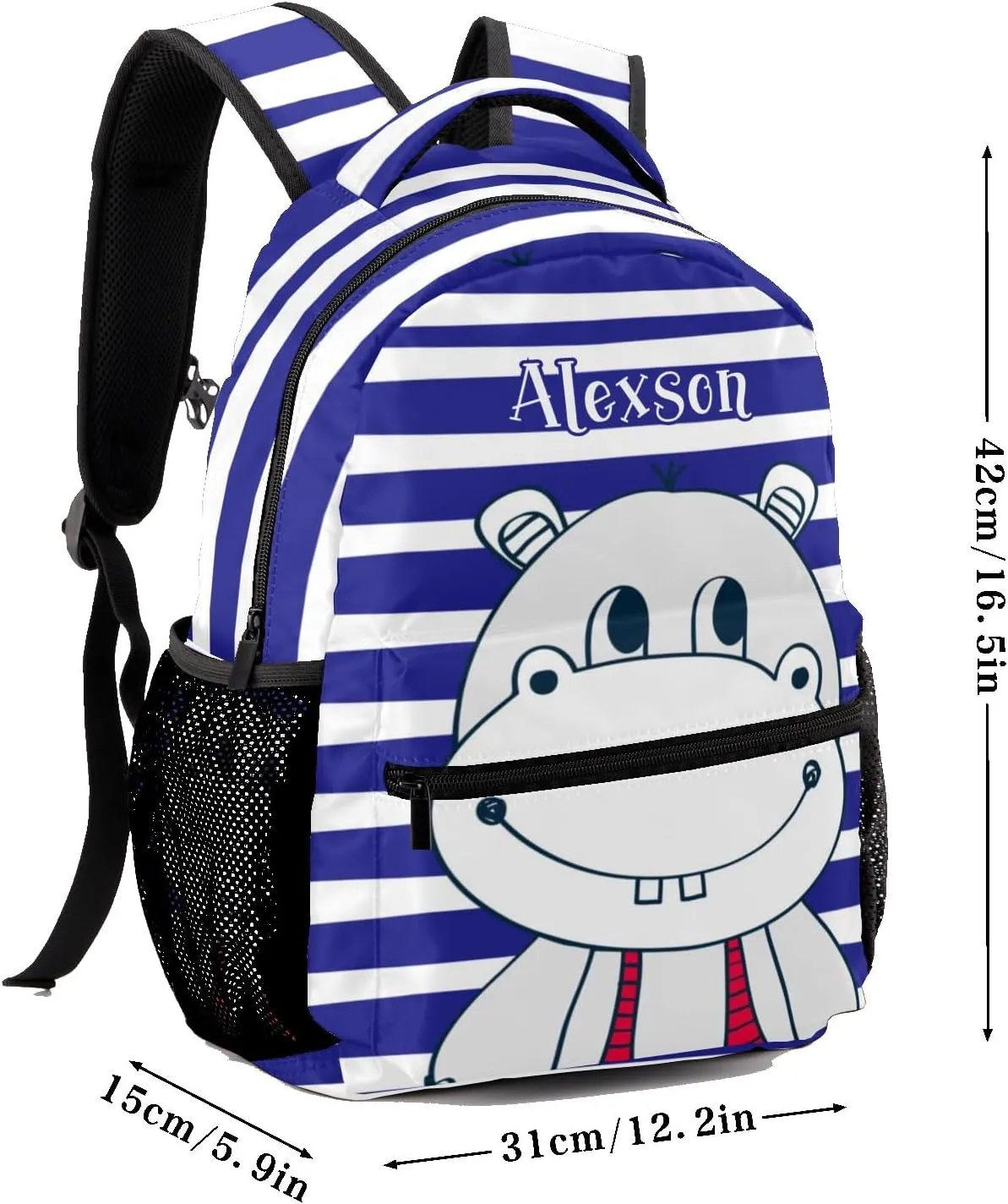 Cute Sailor Hippo Personalized Kids School Backpack Custom Name for Boys Girls Primary Daypack Bookbag Travel Bag
