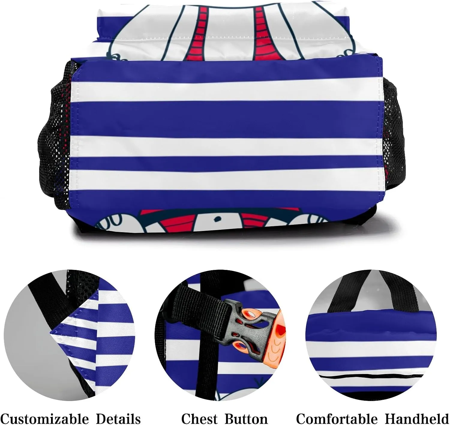 Cute Sailor Hippo Personalized Kids School Backpack Custom Name for Boys Girls Primary Daypack Bookbag Travel Bag