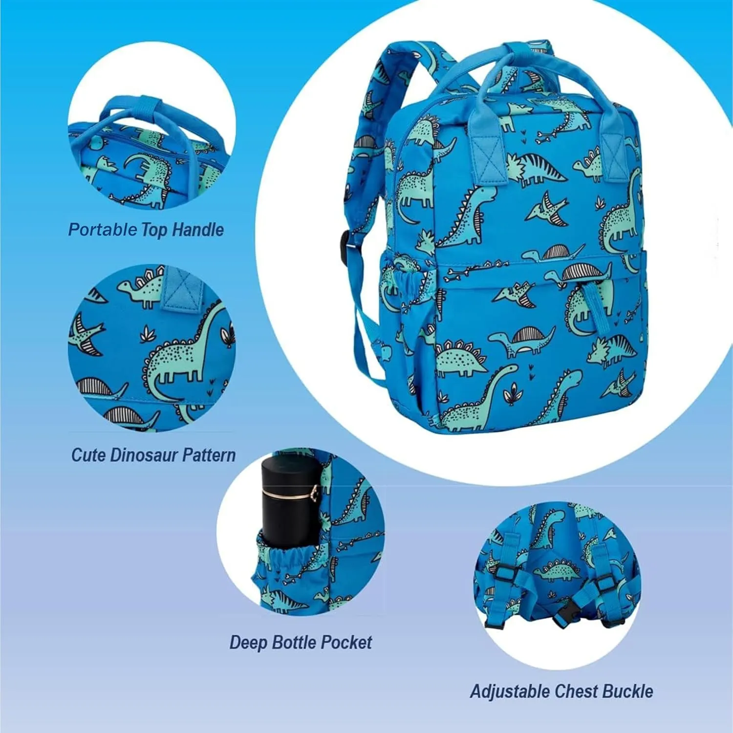 Cute Toddler Preschool Backpack Dinosaur Unicorn School Book Bag for Girls, Boys, Kids, Kindergarten Nursery Travel Bag(12inch, Blue Dinosaur)