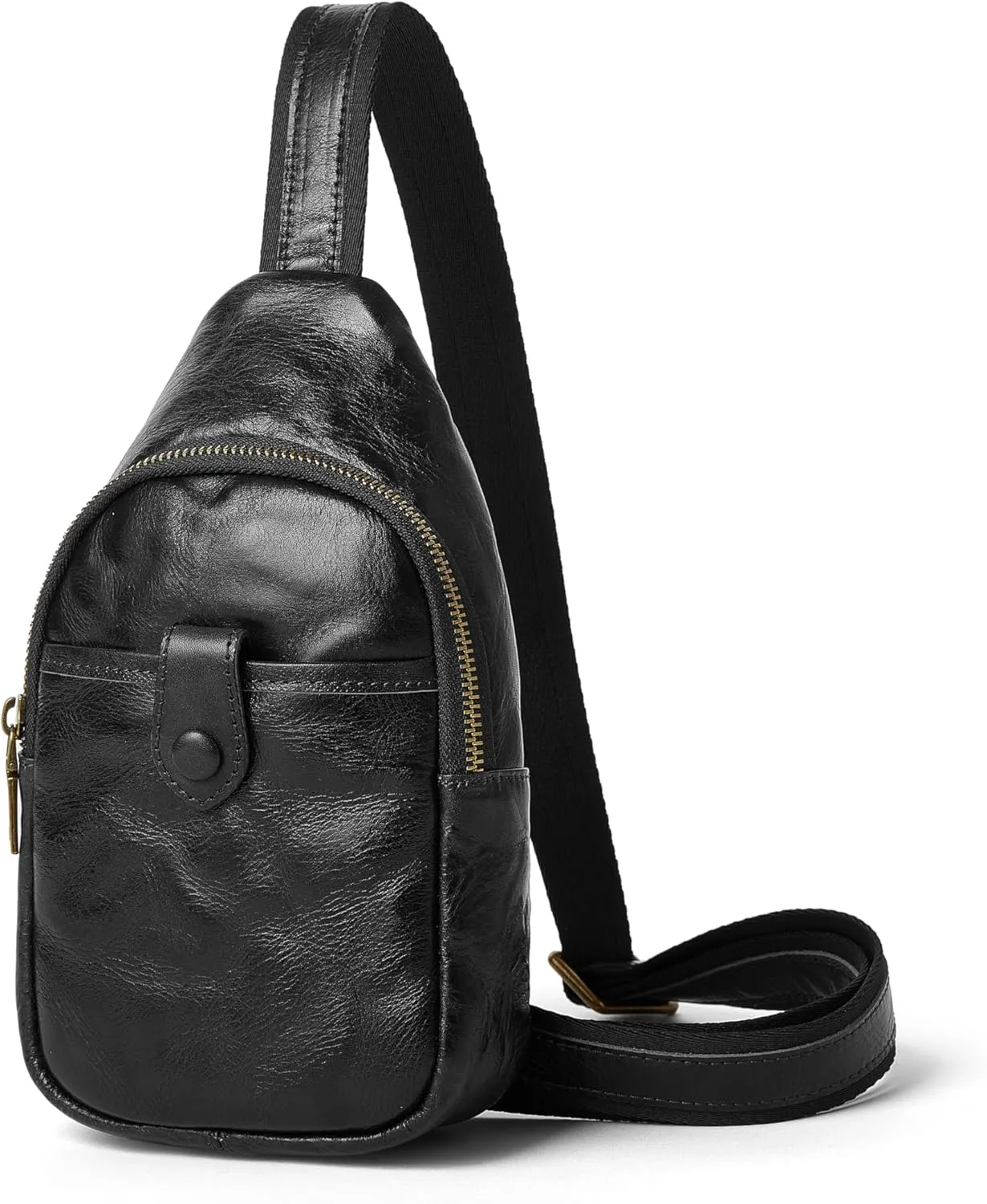 DAILANDO Vintage Leather Chest Sling Bag Unisex Crossbody Fanny Pack Backpack For Men And Women (Black)