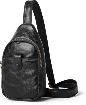 DAILANDO Vintage Leather Chest Sling Bag Unisex Crossbody Fanny Pack Backpack For Men And Women (Black)