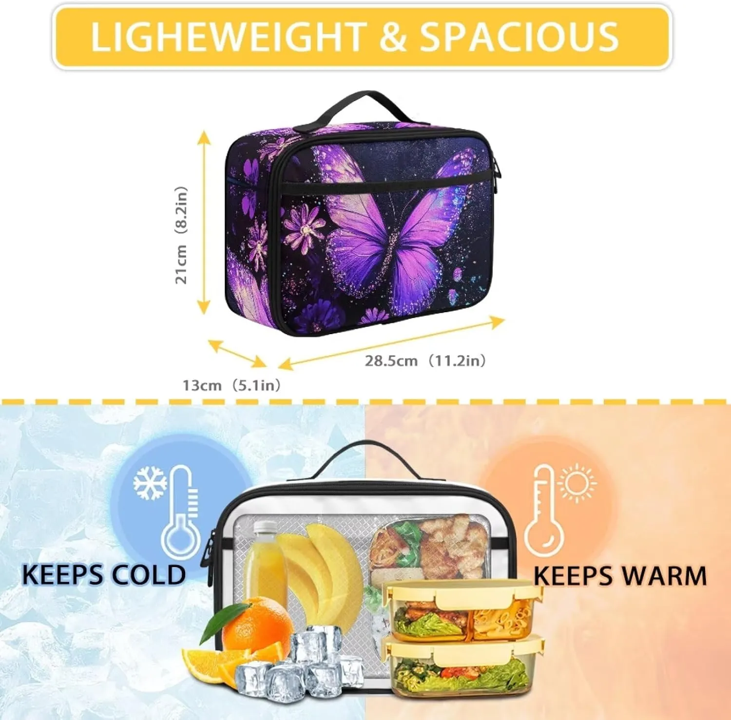 Daisy Butterfly Lunch Bag for Women Insulated Lunch Box Accessories for Kids Freezer Safe Bento Box Container for Teen Girls Picnic Outdoor Travel