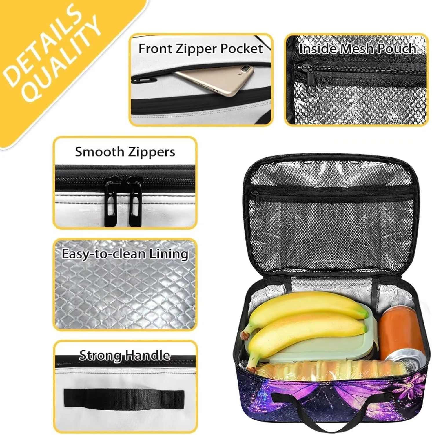 Daisy Butterfly Lunch Bag for Women Insulated Lunch Box Accessories for Kids Freezer Safe Bento Box Container for Teen Girls Picnic Outdoor Travel
