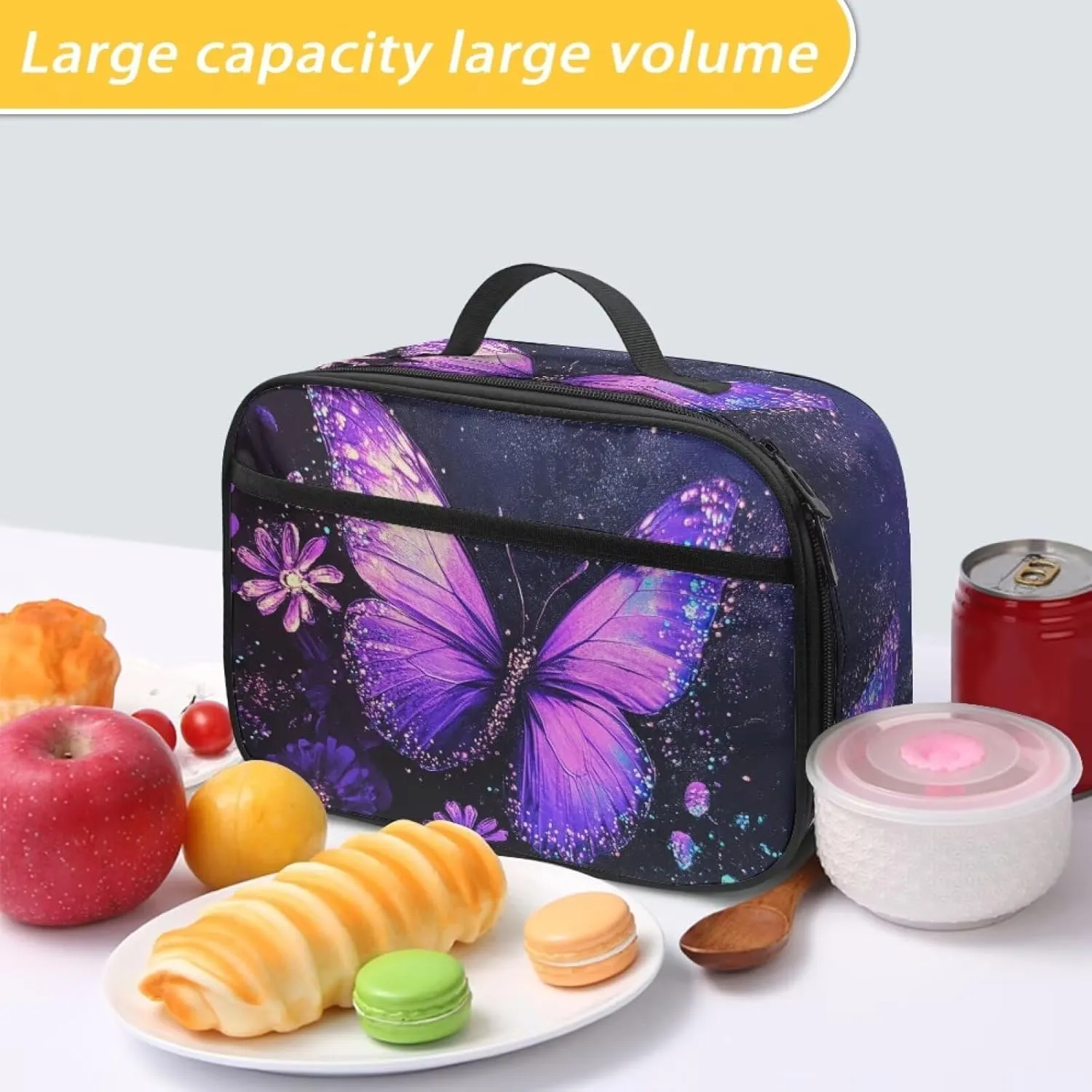 Daisy Butterfly Lunch Bag for Women Insulated Lunch Box Accessories for Kids Freezer Safe Bento Box Container for Teen Girls Picnic Outdoor Travel