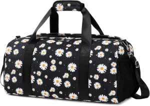 Dance Bag for Girls Corduroy Kids Duffel Bag Ballet Bag for Girls Teen Women Sports Gym Bag Water Resistant Travel Duffle Bags with Shoes Compartment（black daisy）