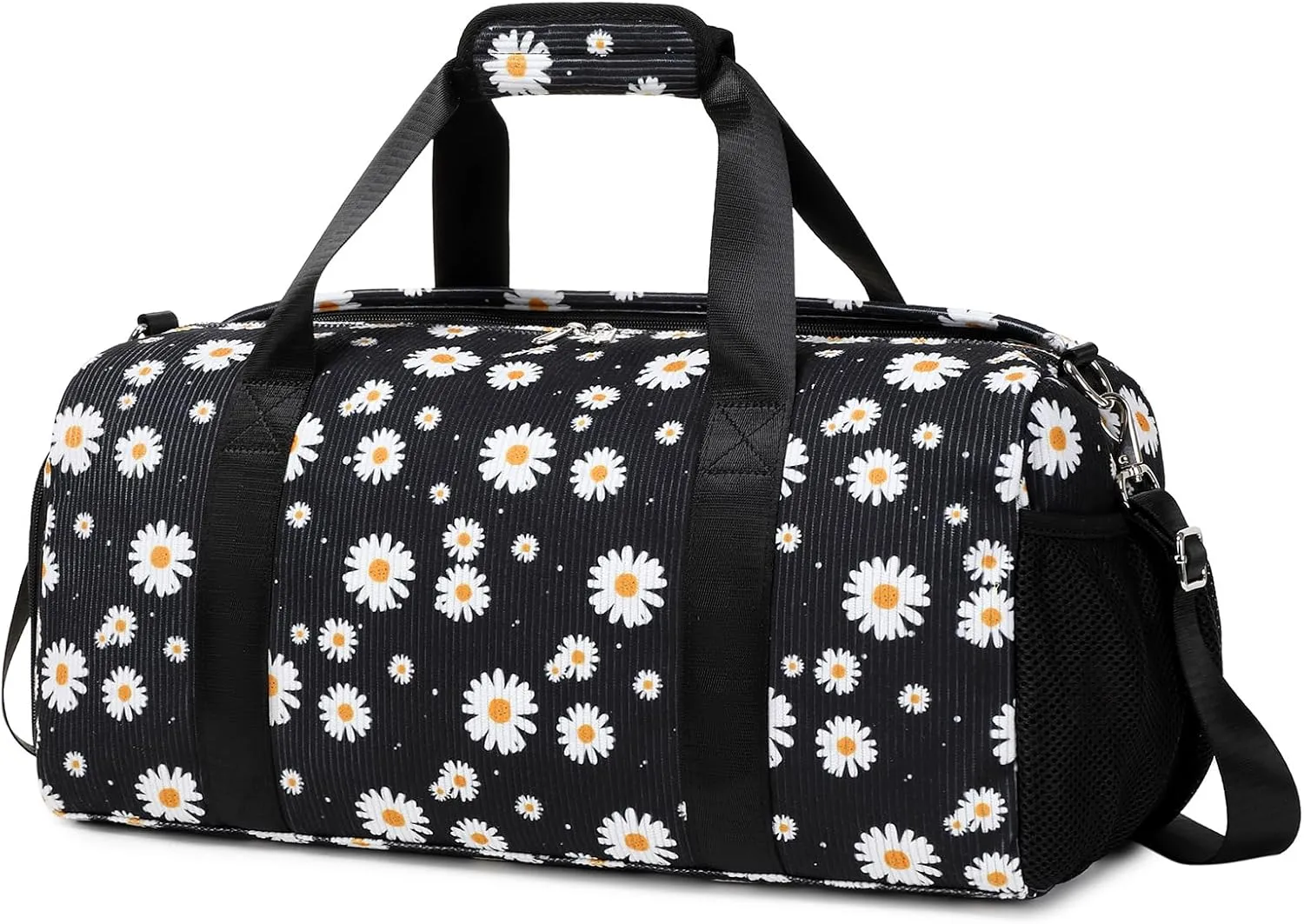 Dance Bag for Girls Corduroy Kids Duffel Bag Ballet Bag for Girls Teen Women Sports Gym Bag Water Resistant Travel Duffle Bags with Shoes Compartment（black daisy）