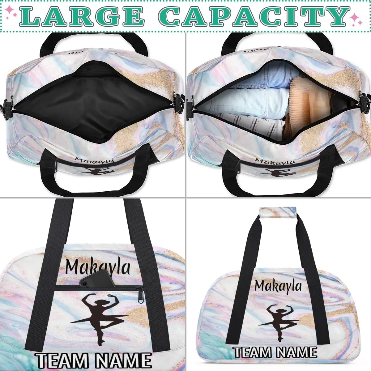 Dance Bag for Girls Personalized with Name Team Name Custom Kids Ballet Bag Teens Sports Gym Bag Travel Bag Yoga Bag
