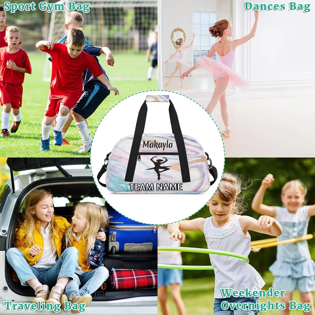 Dance Bag for Girls Personalized with Name Team Name Custom Kids Ballet Bag Teens Sports Gym Bag Travel Bag Yoga Bag