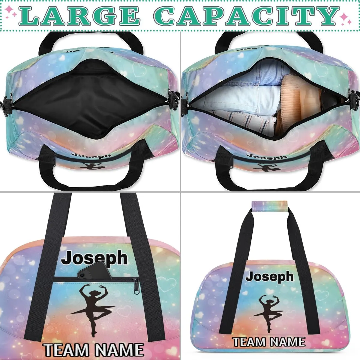Dance Bag for Girls Personalized with Name Team Name Custom Kids Ballet Bag Teens Sports Gym Bag Travel Bag Yoga Bag