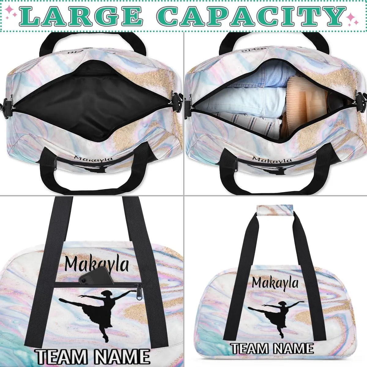 Dance Bag for Girls Personalized with Name Team Name Custom Kids Ballet Bag Teens Sports Gym Bag Travel Bag Yoga Bag