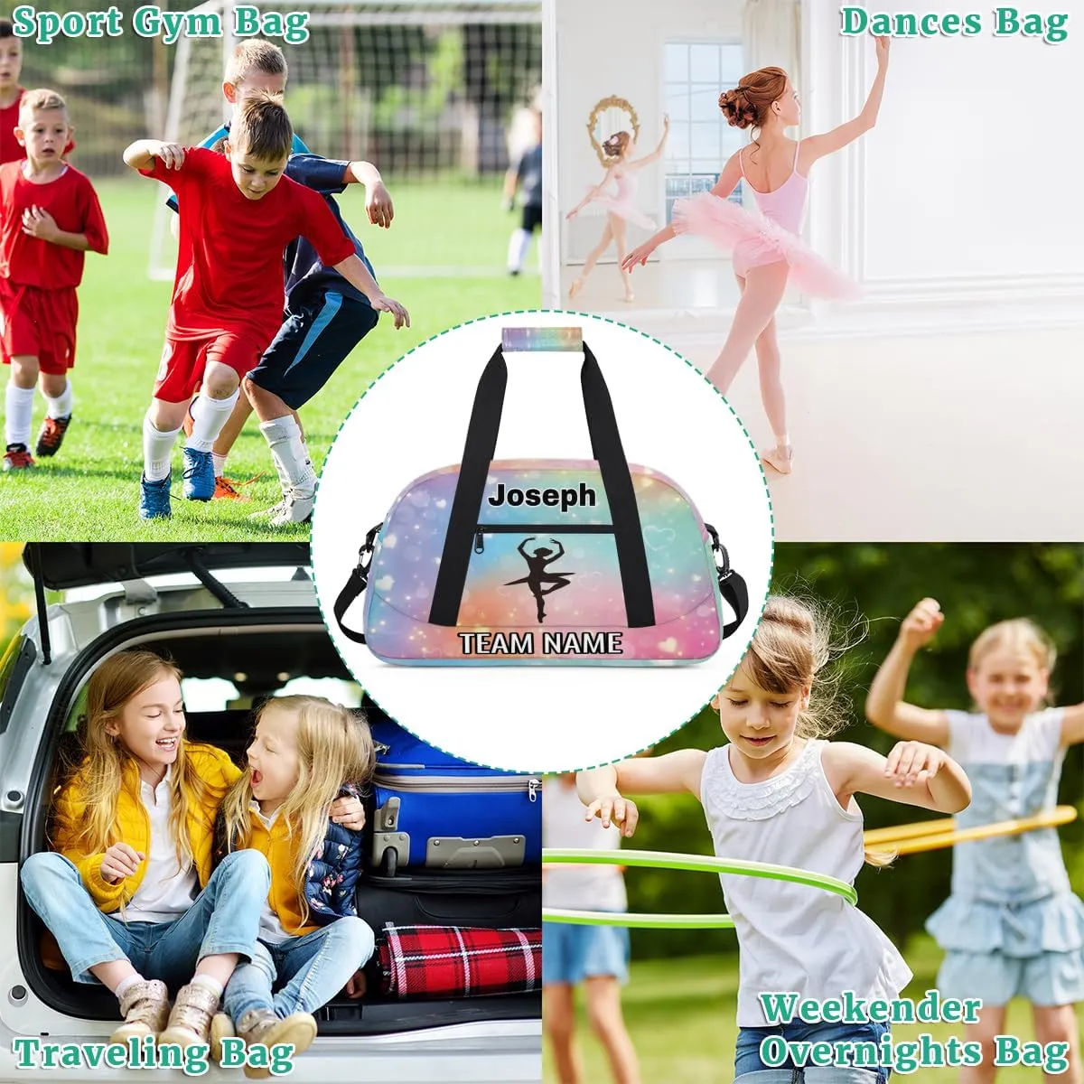 Dance Bag for Girls Personalized with Name Team Name Custom Kids Ballet Bag Teens Sports Gym Bag Travel Bag Yoga Bag