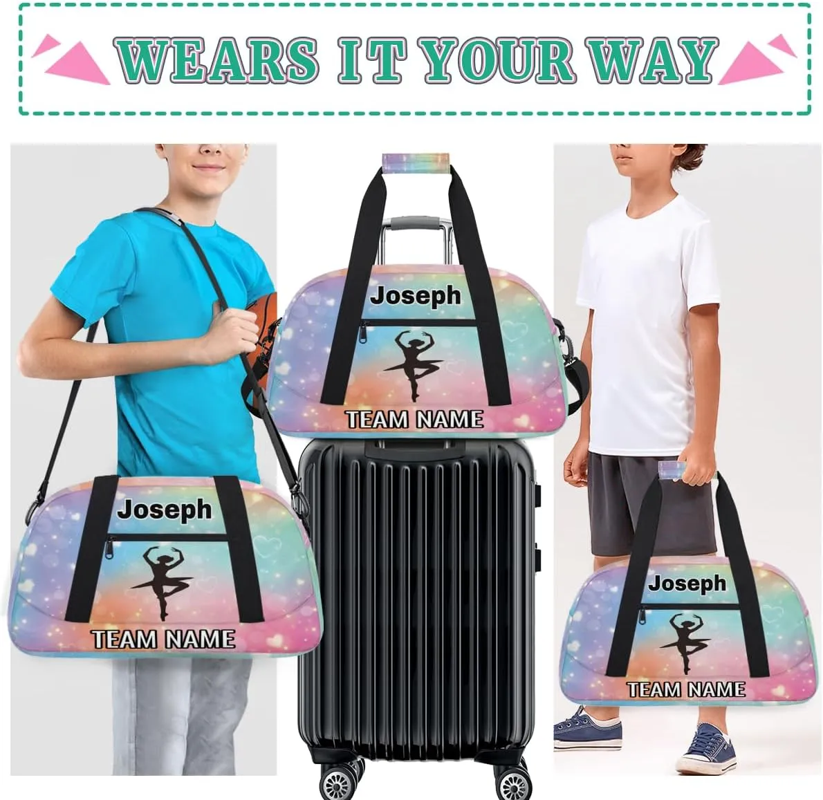 Dance Bag for Girls Personalized with Name Team Name Custom Kids Ballet Bag Teens Sports Gym Bag Travel Bag Yoga Bag