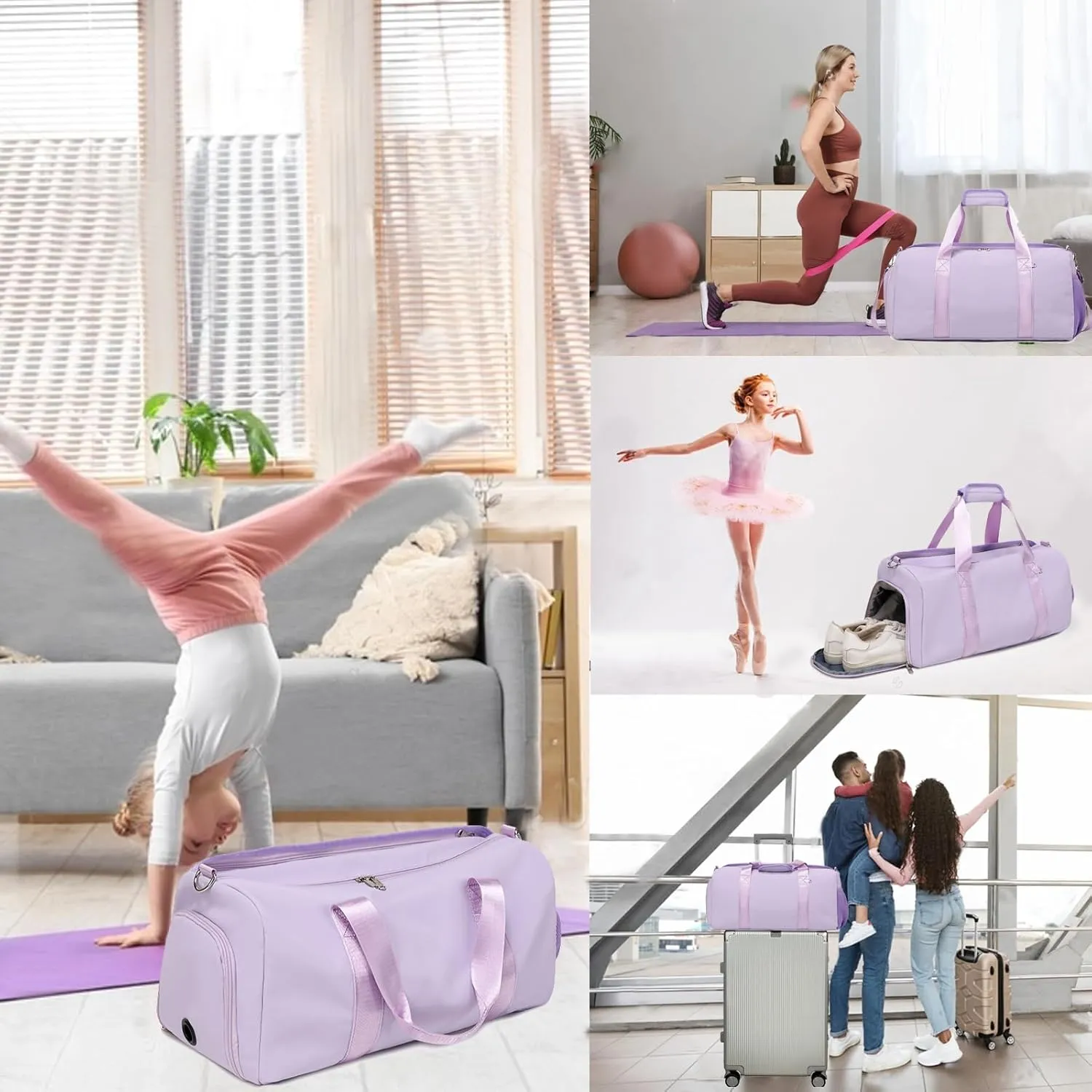 Dance Bag for Girls Sports Duffel for Girls Teen Duffle Bag Girls Weekender Bag Girls Overnight Bag Teen Gym Bag Travel Ballet Bags Yoga Bags Cheer Bag with Shoe Compartments（Purple）