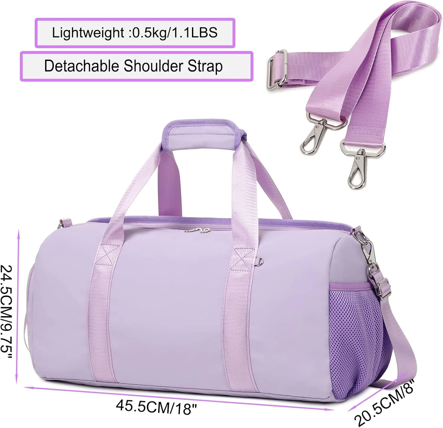 Dance Bag for Girls Sports Duffel for Girls Teen Duffle Bag Girls Weekender Bag Girls Overnight Bag Teen Gym Bag Travel Ballet Bags Yoga Bags Cheer Bag with Shoe Compartments（Purple）