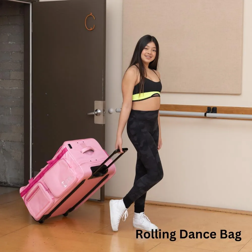 Dance Bag with Garment Rack Rolling Duffel Bag with Wheels for Costumes, Clothes, Competition, Theatre, Travel 28 inch luggage Cotton Candy Pink
