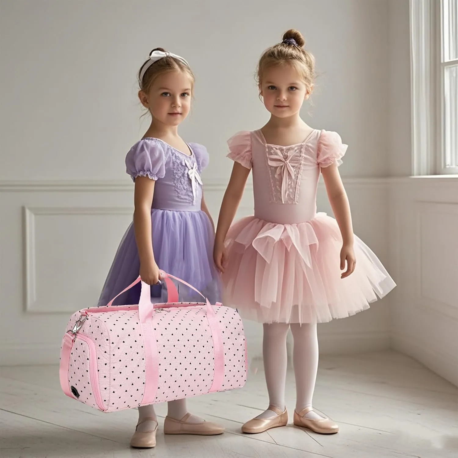 Dance Bag with Shoe Compartment and Wet Pocket Girls Duffle Bags Gymnastics Bag for Girls Overnight Sleepover Bags,Heart Pattern