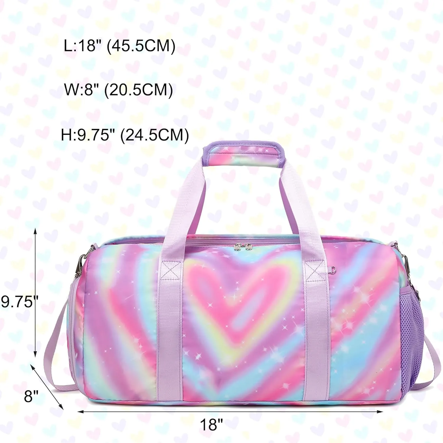 Dance Bag with Shoe Compartment and Wet Pocket,Girls Duffle Bags Gymnastics Bag for Girls Overnight Sleepover Bags,Y2K Heart Shape