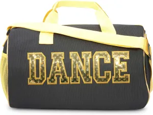 Dance Duffle Bag for Girls, Water-resistant Kids Travel Bag with Adjustable Carry On and Handy Pouch, Dance Accessories For Girls (Black/Yellow)