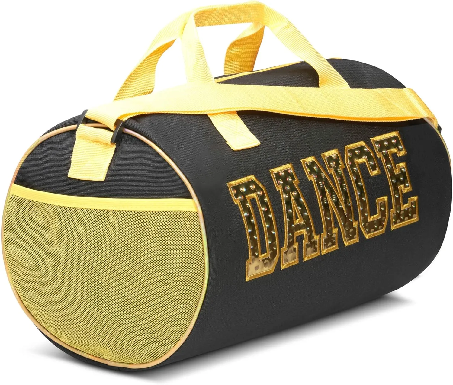Dance Duffle Bag for Girls, Water-resistant Kids Travel Bag with Adjustable Carry On and Handy Pouch, Dance Accessories For Girls (Black/Yellow)