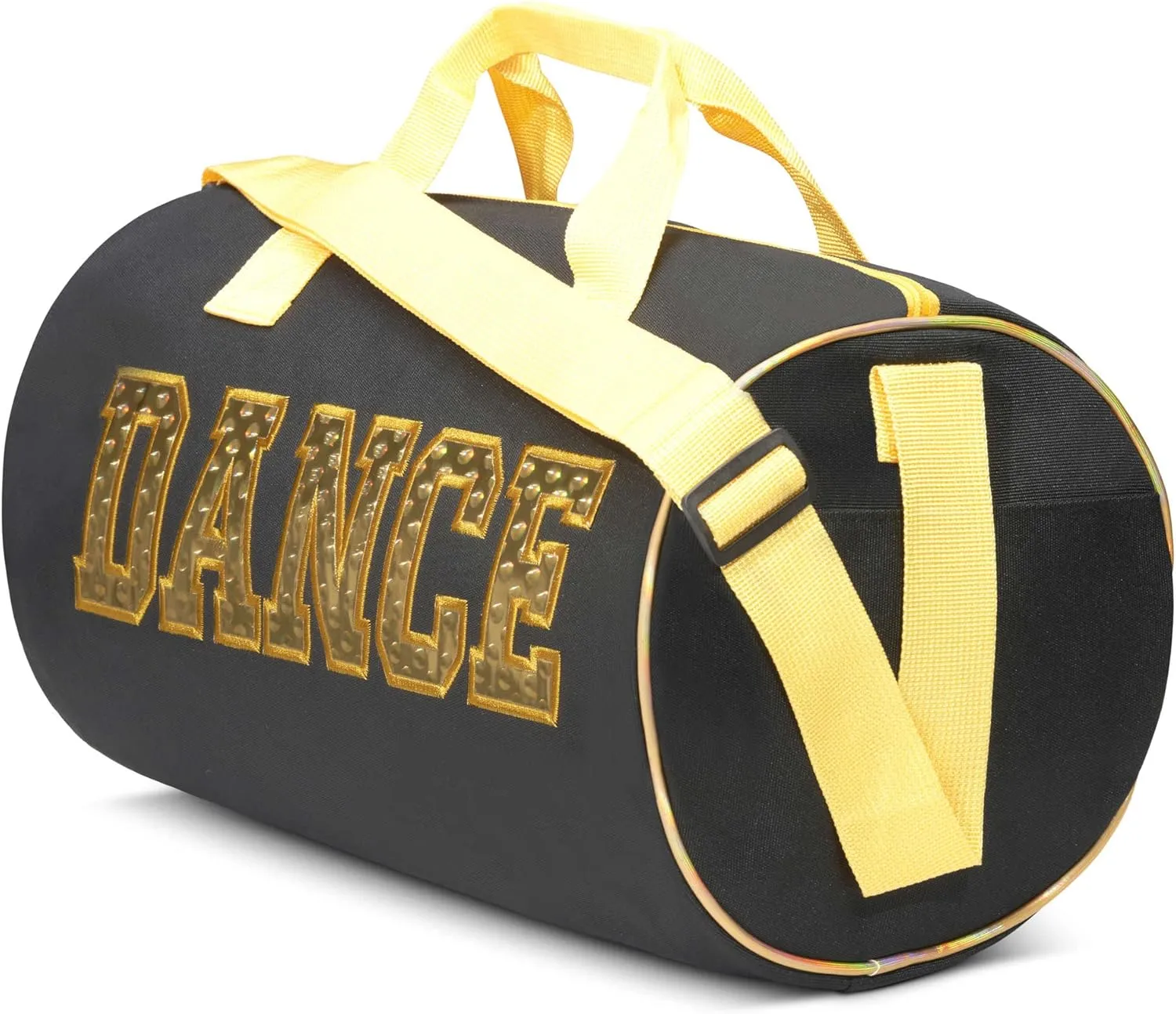 Dance Duffle Bag for Girls, Water-resistant Kids Travel Bag with Adjustable Carry On and Handy Pouch, Dance Accessories For Girls (Black/Yellow)